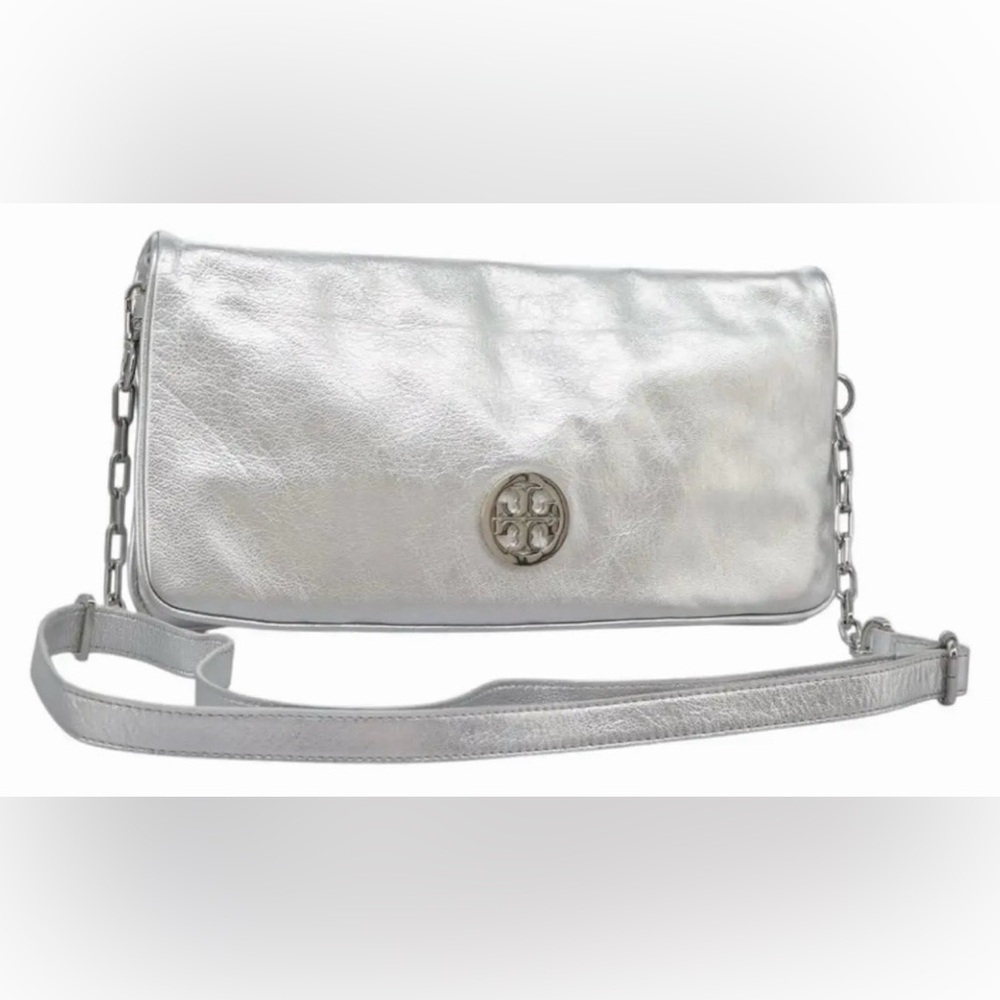 Tory Burch Silver Leather Crossbody/Clutch Shoulder Bag